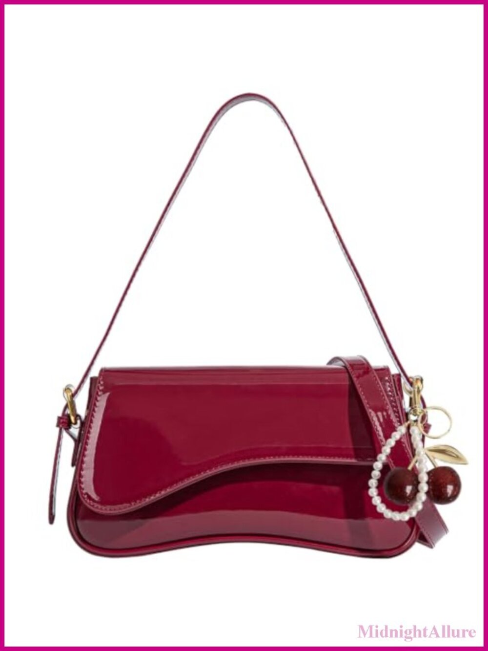 Hobo Crossbody Shoulder Bag PU Leather Cherry Charm Three-Way Purse